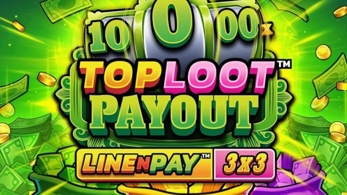Tampilan visual slot TopLoot Payout LineNPay dengan tema harta karun dan emas